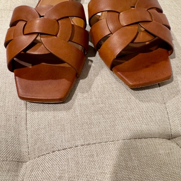 Authentic SAINT LAURENT YSL TRIBUTE AMBER BROWN LEATHER SANDALS FLATS MULES 39/8 - Picture 5 of 10